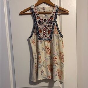 Jolt Cream and Blue Embellished Sleeveless Tank Top